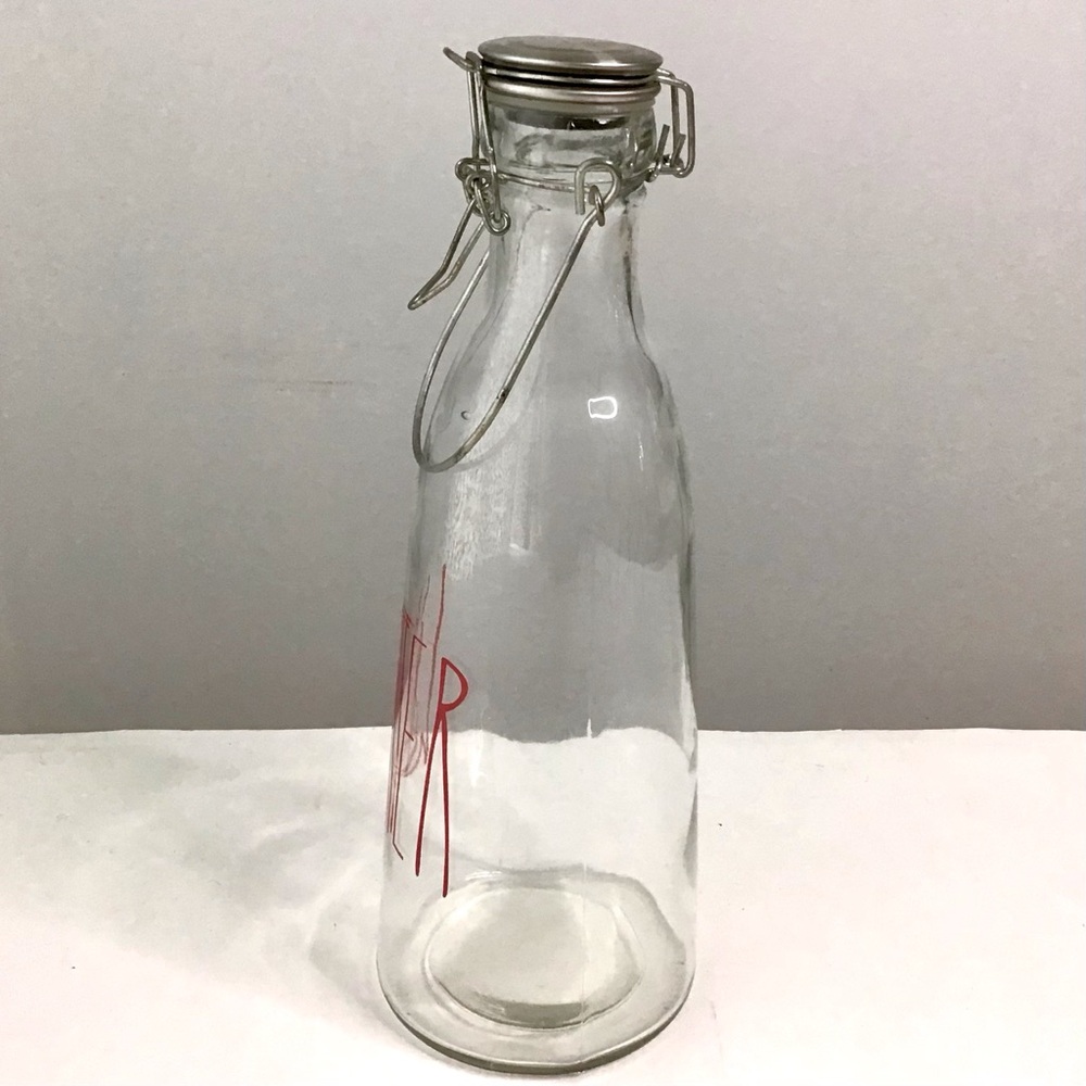 Threshold Clear Glass WATER Bottle Red Lettering Bail & Trigger Lid Farmhouse - Picture 3 of 9